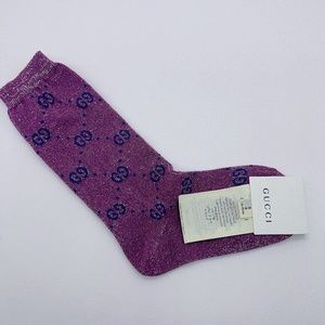 NWT Gucci Children's Cotton GG Lame Socks in Purple Size S 6 (16-18cm)